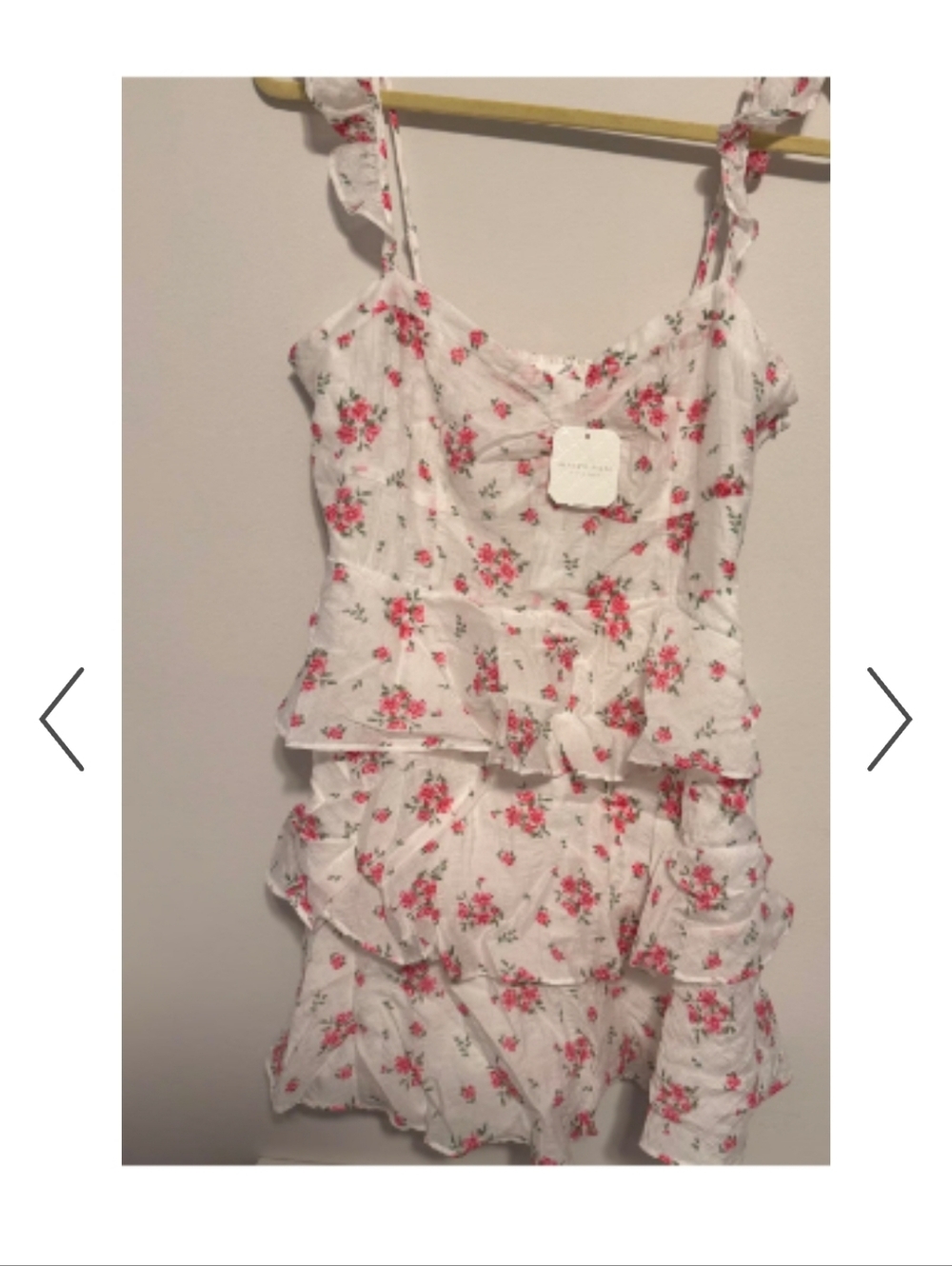Altard State White Floral Ruffle Sundress with Pink Rose Print